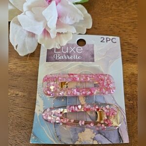 Luxe Barrettes | Pink and Gold | Resin and Metal | Set of 2 | Brand New | Hair